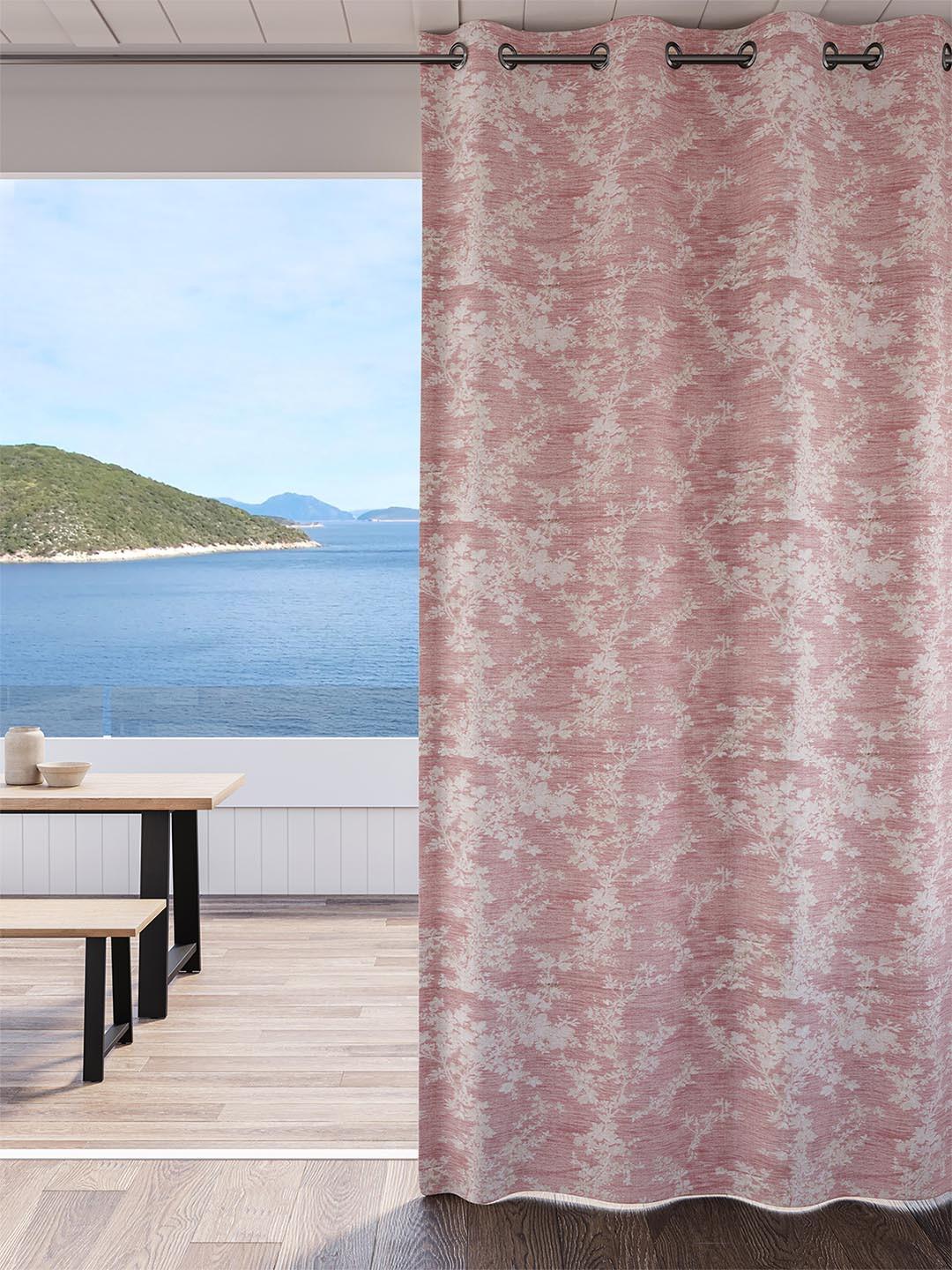 DDecor Pink & White Floral 1 Piece of 7FT Door Curtain