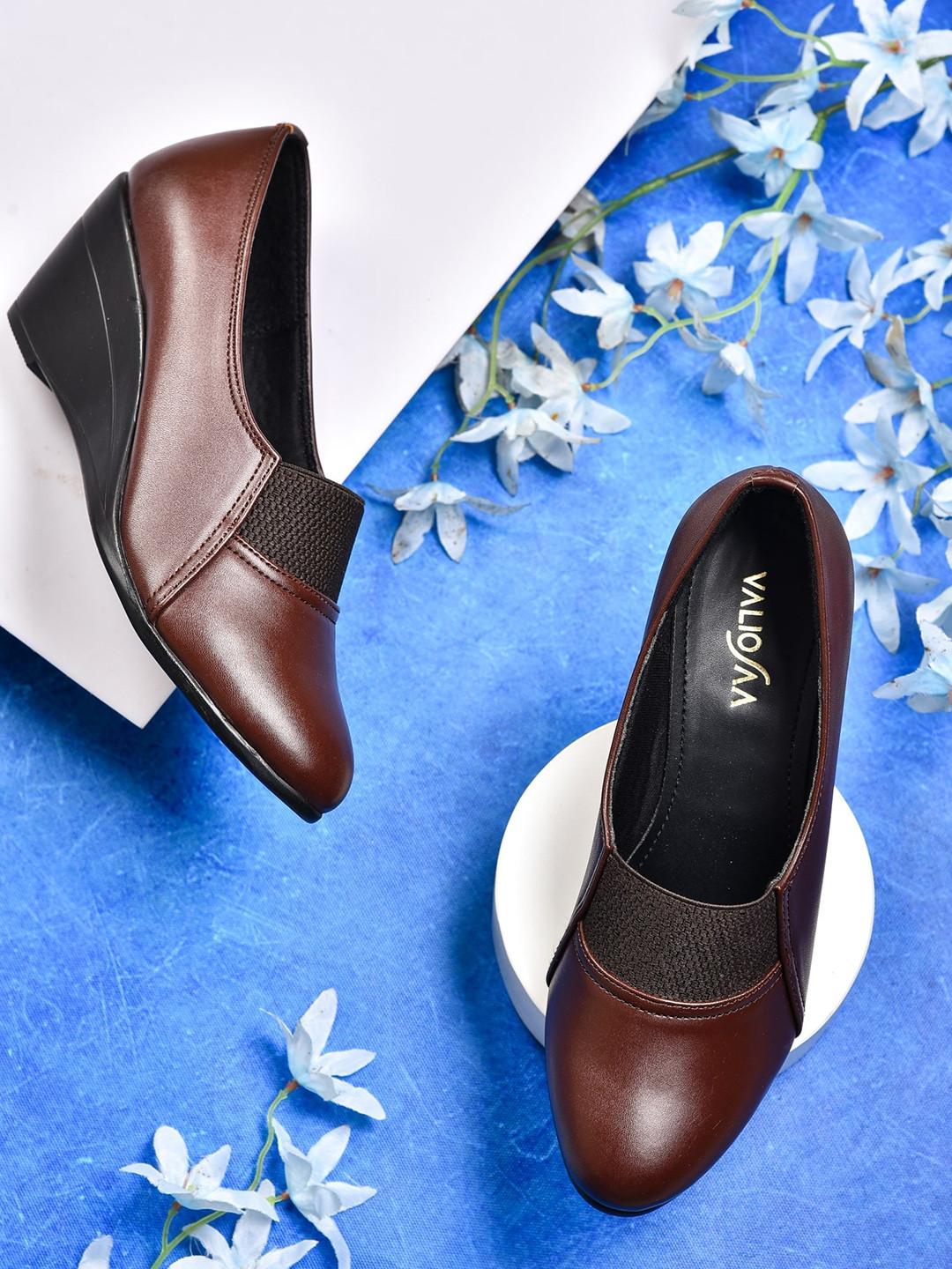 VALIOSAA Women Pointed Toe Wedge Heeled Pumps