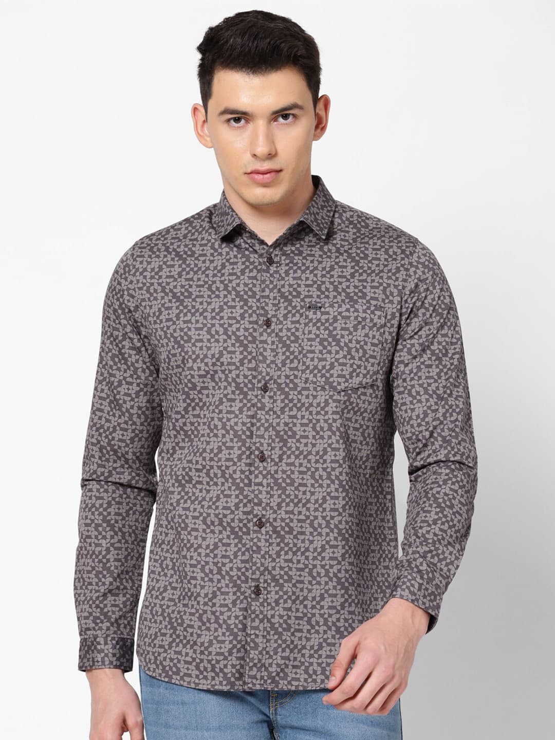 Lee Men Brown Slim Fit Printed Cotton Casual Shirt