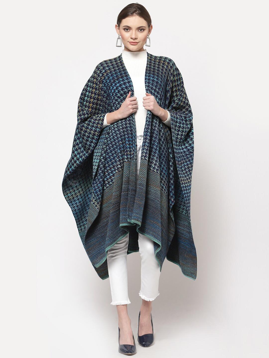 513 Women Navy Blue Colourblocked Longline Shrug