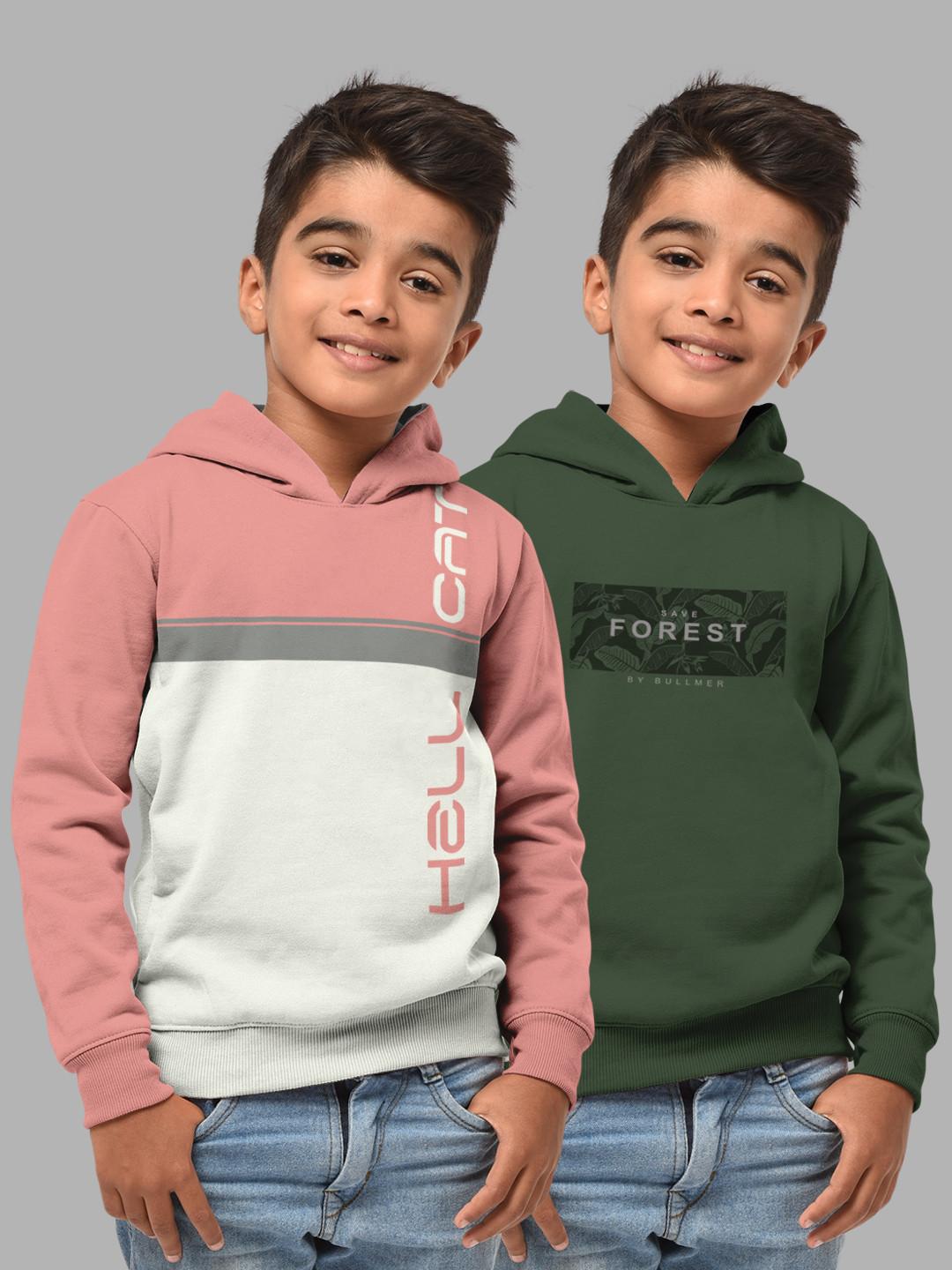 HELLCAT Boys Set Of 2 Pink & Green Colourblocked Hooded Sweatshirt
