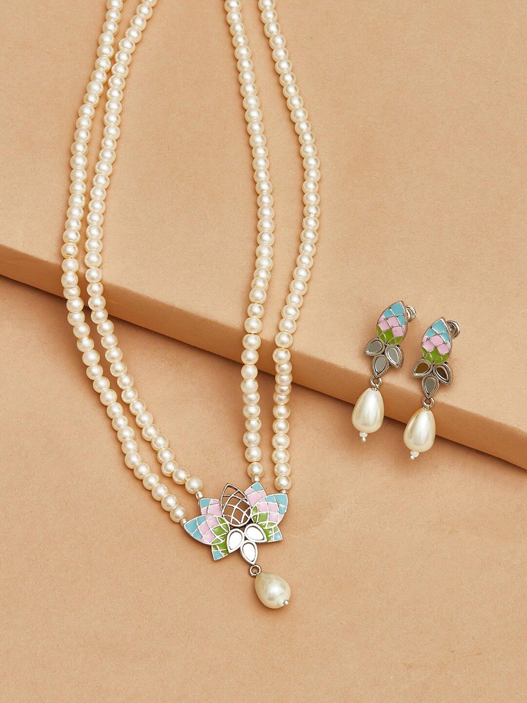 Victorian Style Teardrop Pearls Festive Hues Jewellery Set