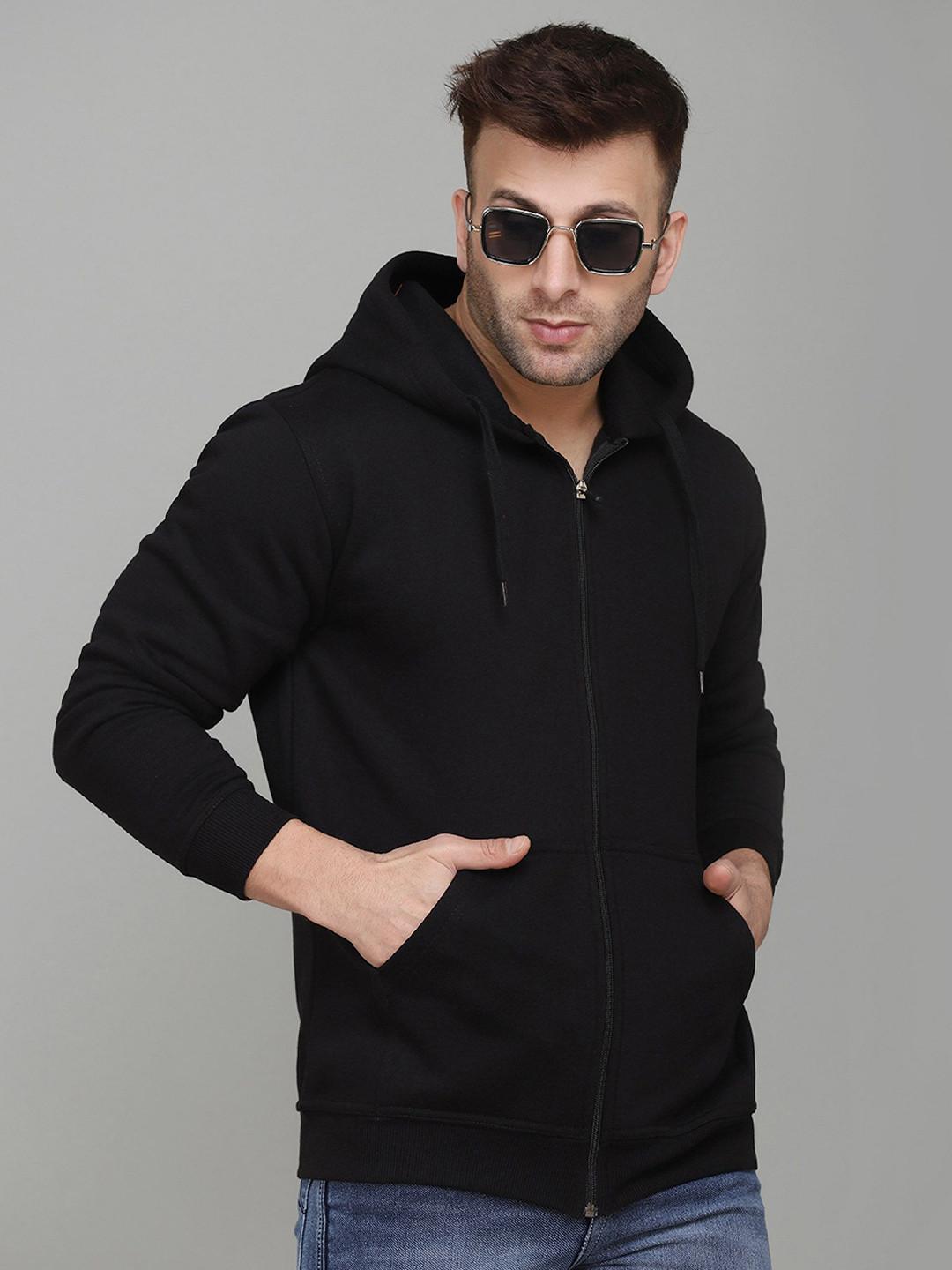 SLOWLORIS Men Solid Hooded Sweatshirt