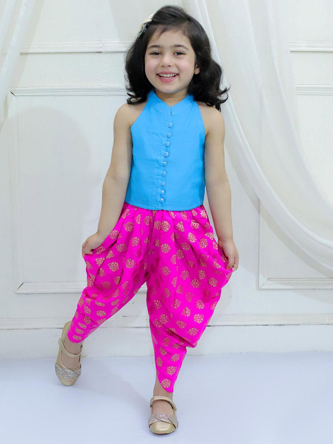 Twisha Girls Mandarin Collar Top with Dhoti Pants