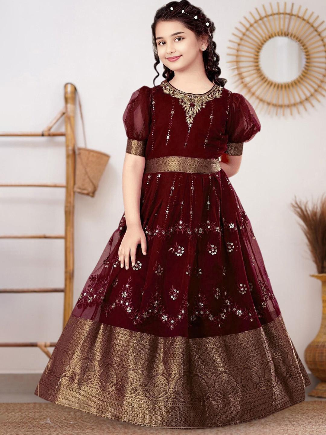 UFB Embellished Embroidered Puff Sleeve Net Maxi Dress