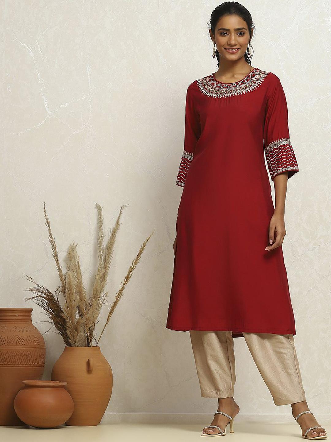 Biba Floral Yoke Design Sequinned A-Line Kurta