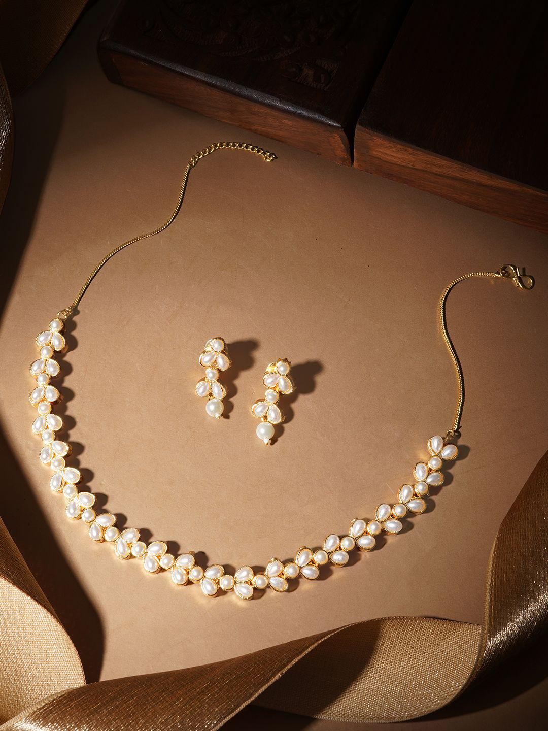 TEEJH Gold-Plated Pearl Jewellery Set