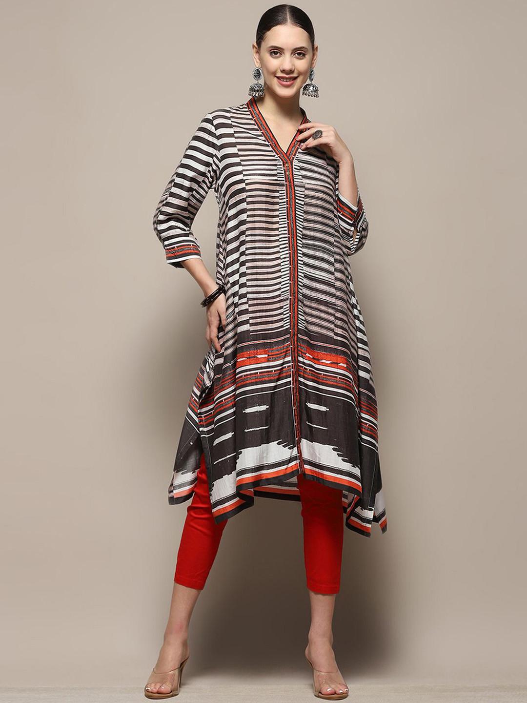 Biba Abstract Printed V Neck A-Line Kurta