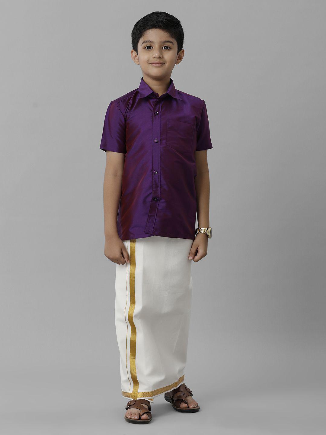 Ramraj Boys Short Sleeves Shirt with Dhoti