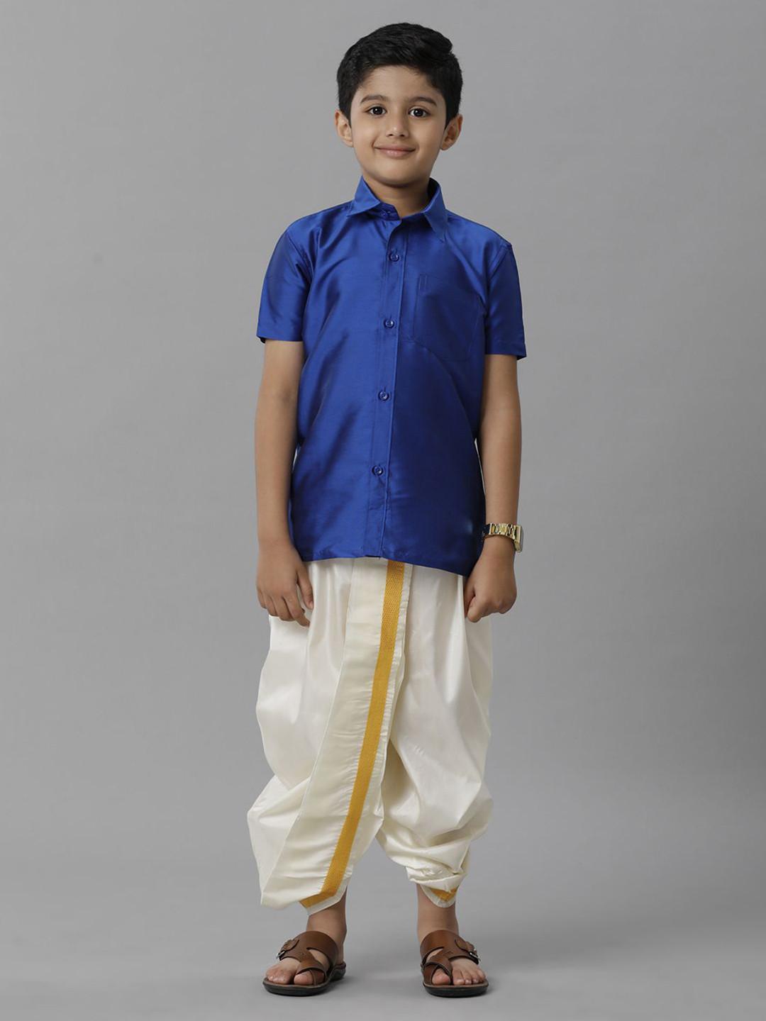 Ramraj Boys Short Sleeves Shirt With Dhoti Pants