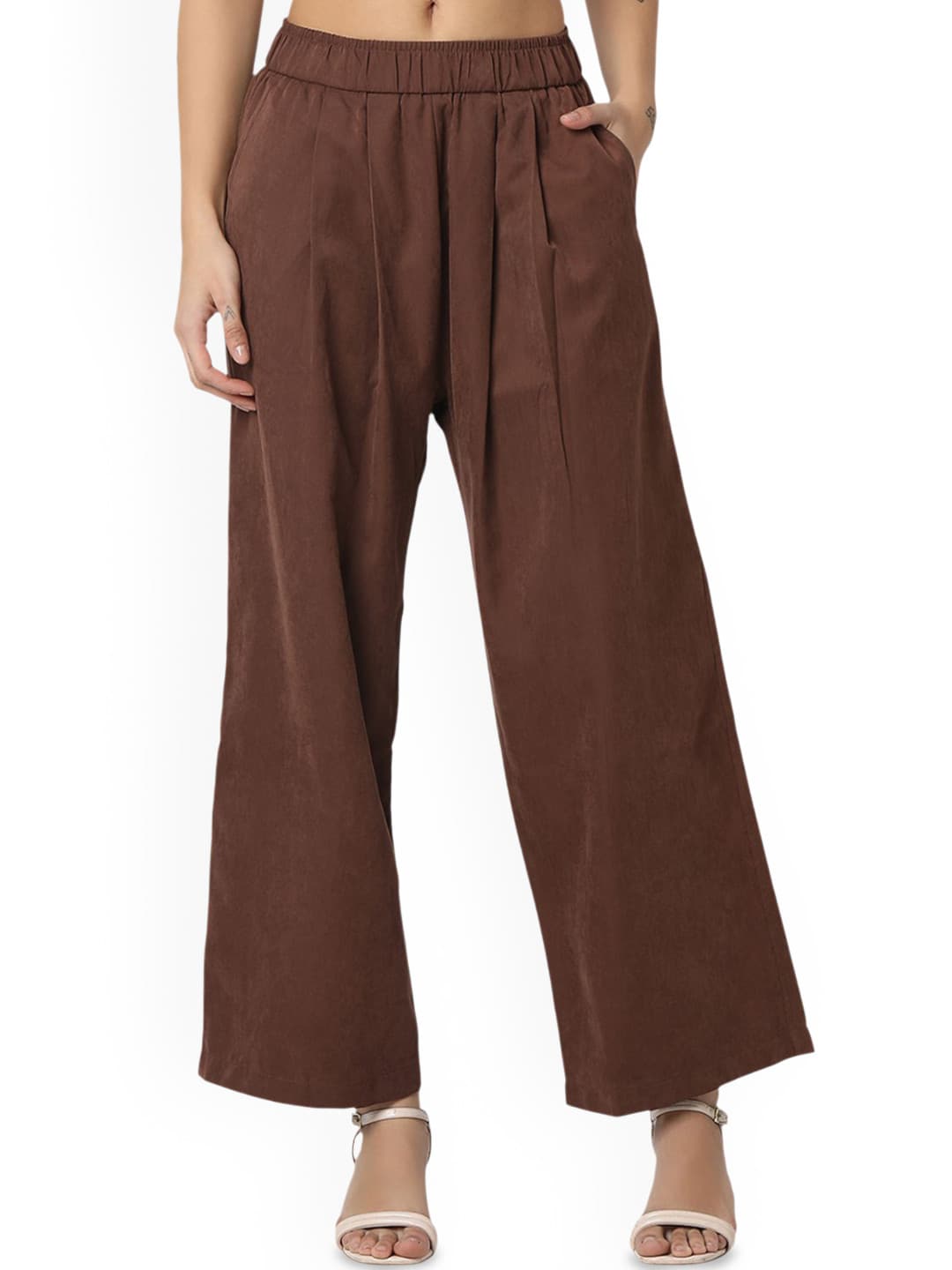 SPYKAR Women Loose Fit High-Rise Pleated Trousers