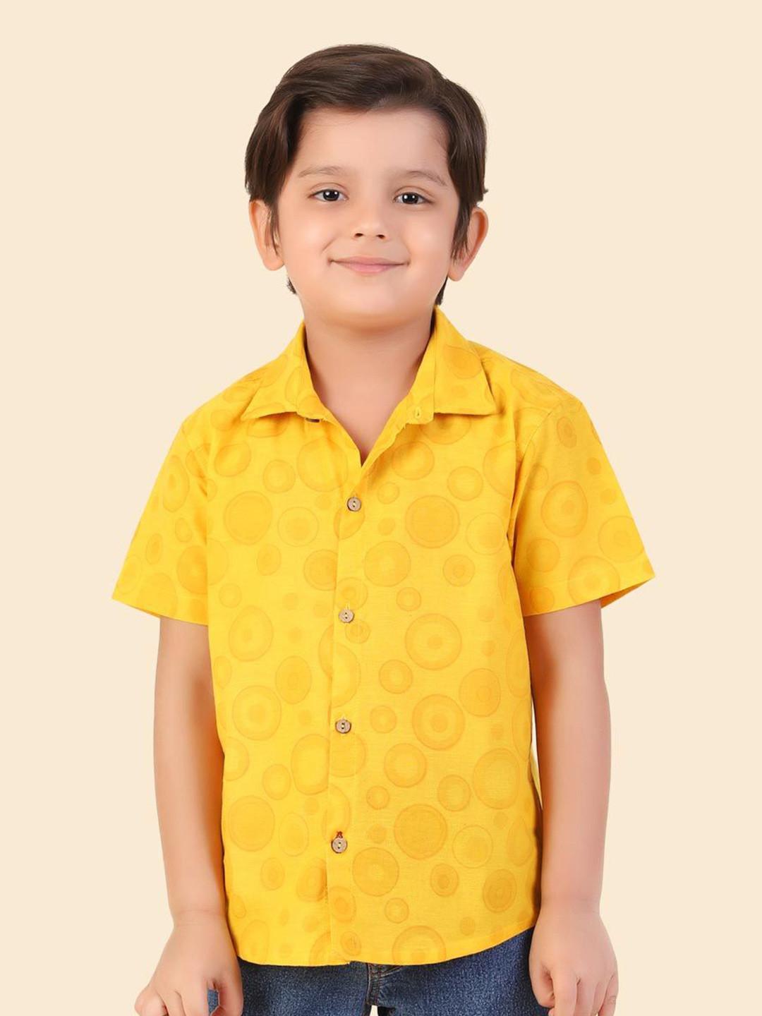 Fabindia Boys Spread Collar Geometric Printed Geometric Print Cotton Casual Shirt