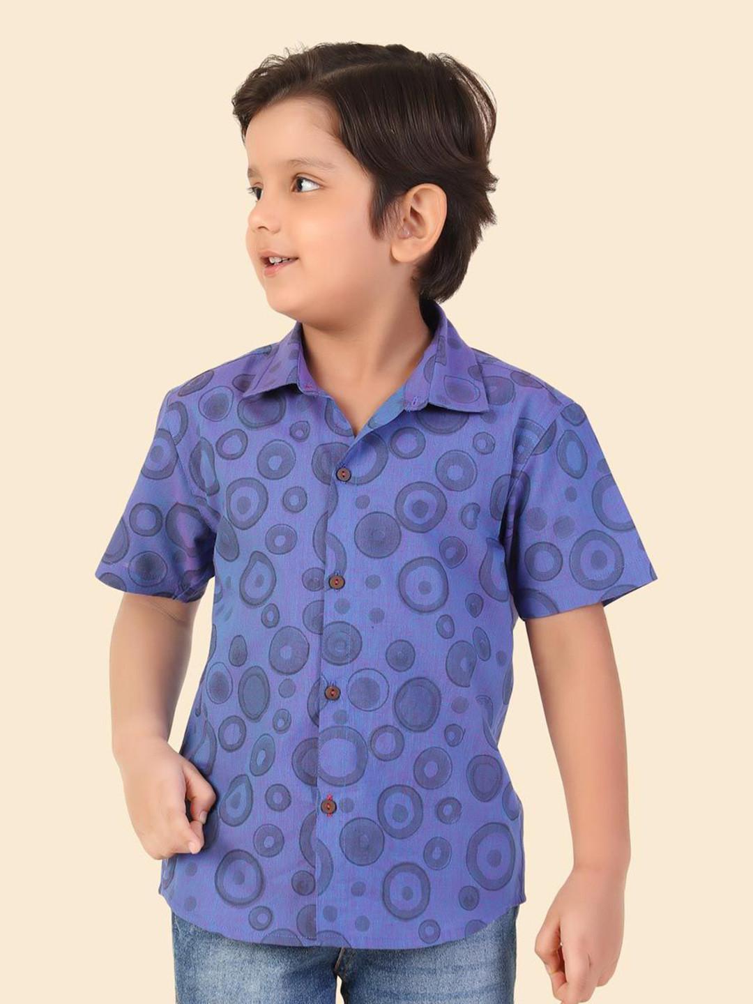 Fabindia Boys Spread Collar Geometric Printed Geometric Print Cotton Casual Shirt