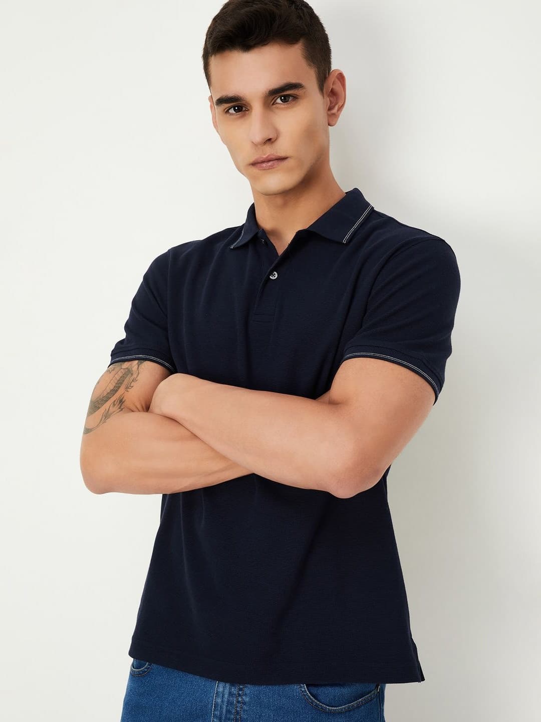 max Men Solid Polo Collar Cotton T-Shirt