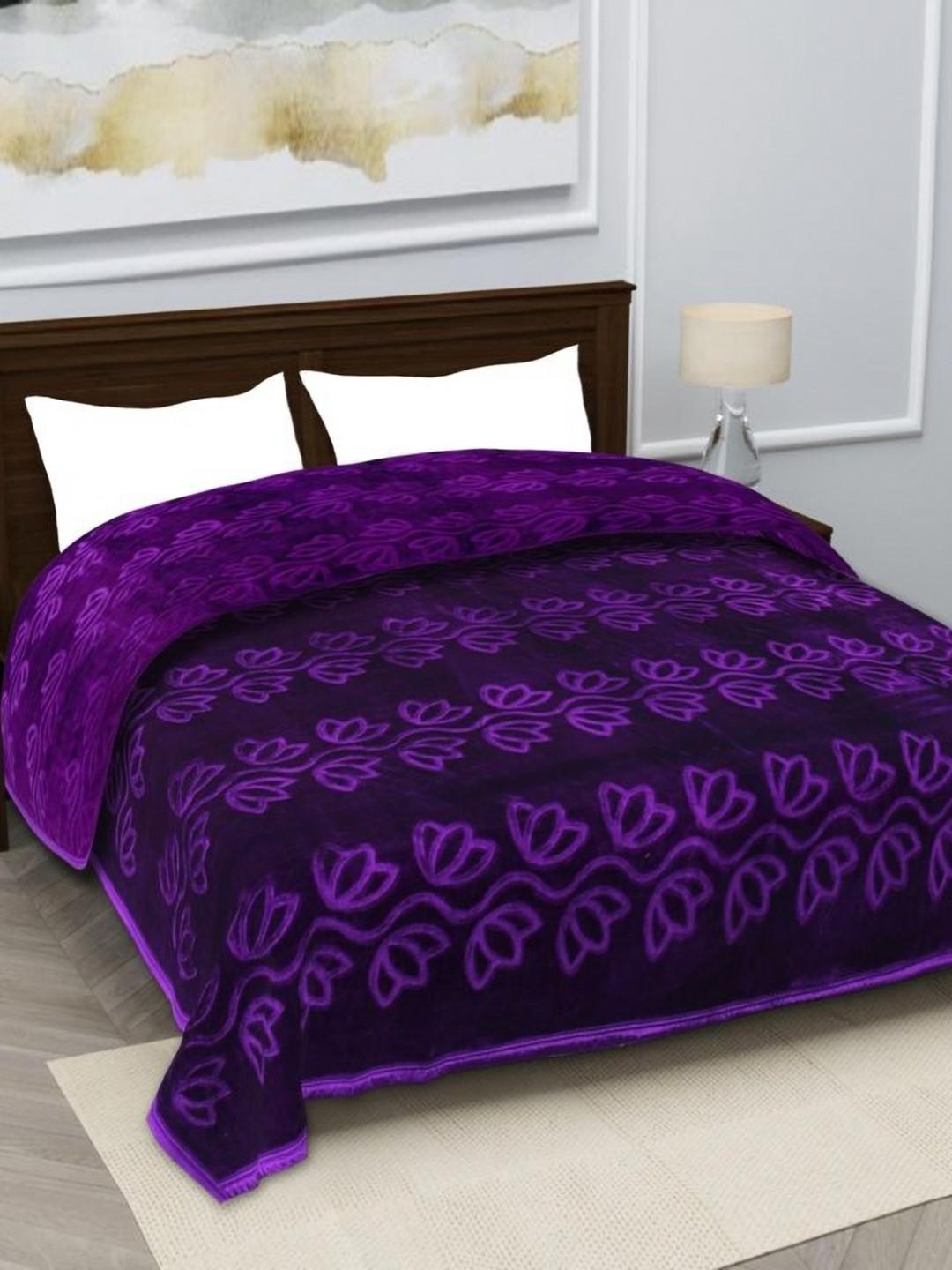 MAGICAL Violet Floral Mink 400 GSM Double Bed Blanket