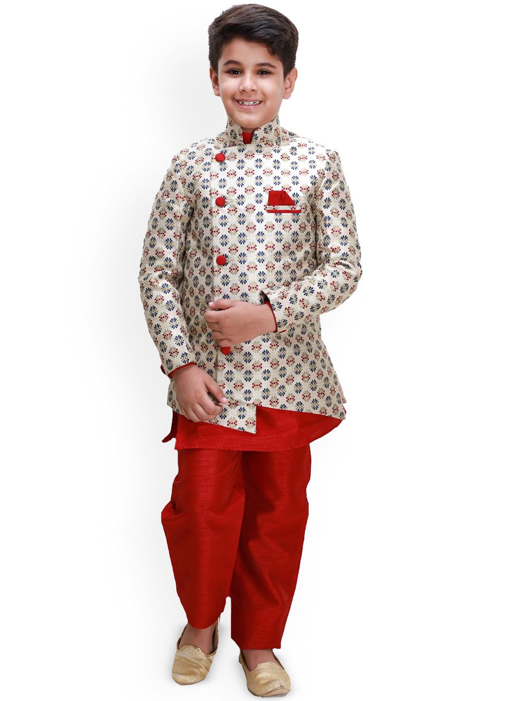 BAESD Boys Woven Design Cotton Sherwani Set