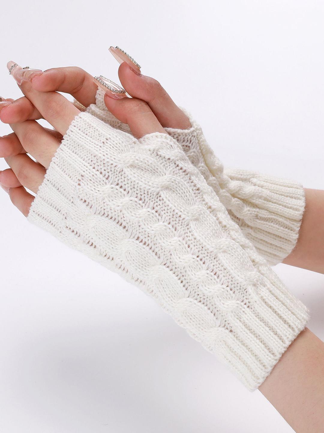 Alexvyan Women Winter Self Design Fingerless Gloves