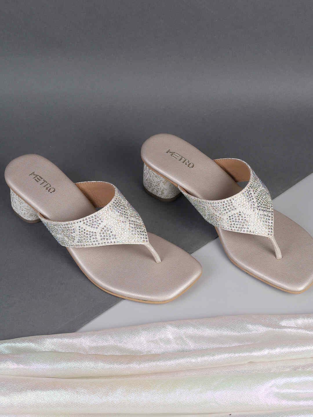 Metro Women Embellished Open Toe Block Heel Sandal