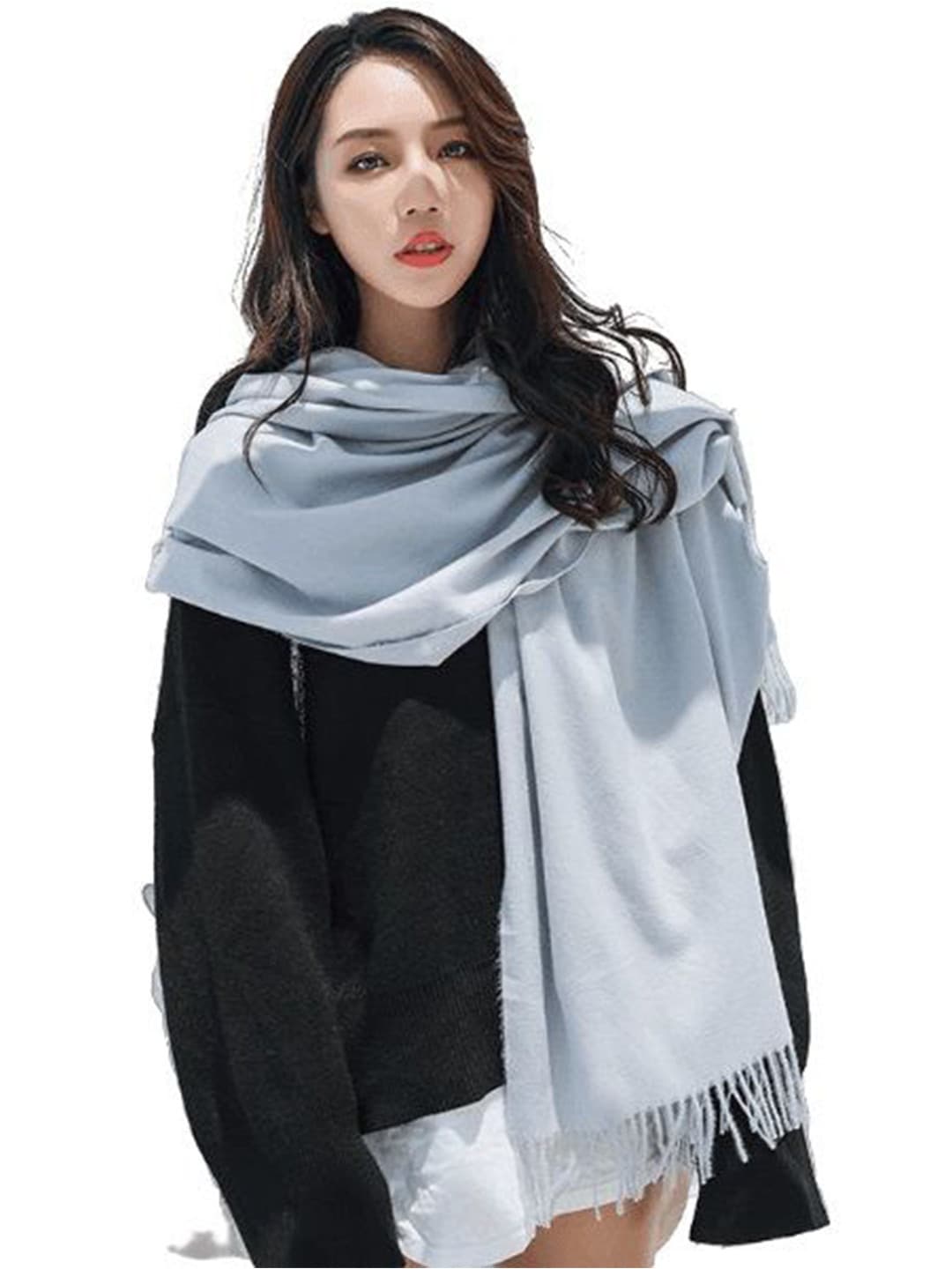 Alexvyan Women Winter Plain Solid Large Warm Fringed Woolen Soft Wrap & Stoles