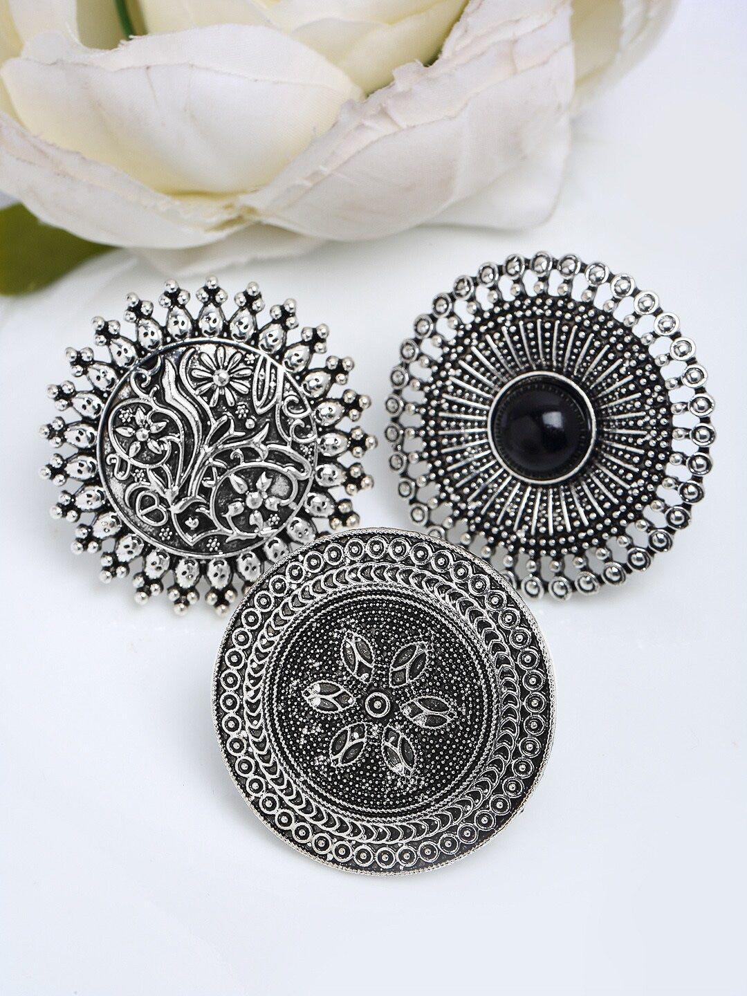 YouBella Pack Of 3 Silver-Plated Finger Ring