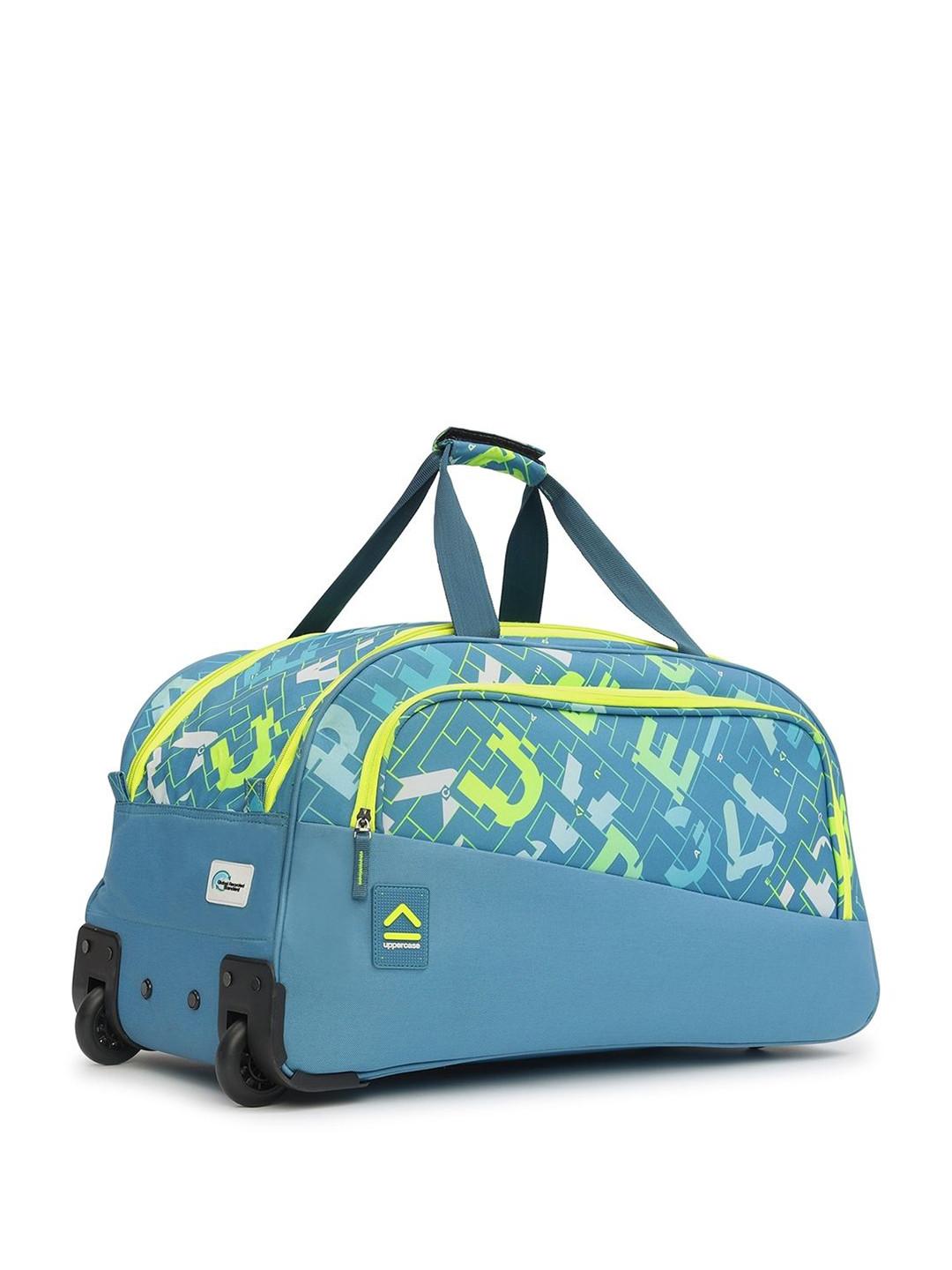 uppercase Teal Grid Printed Duffle Trolley Bag