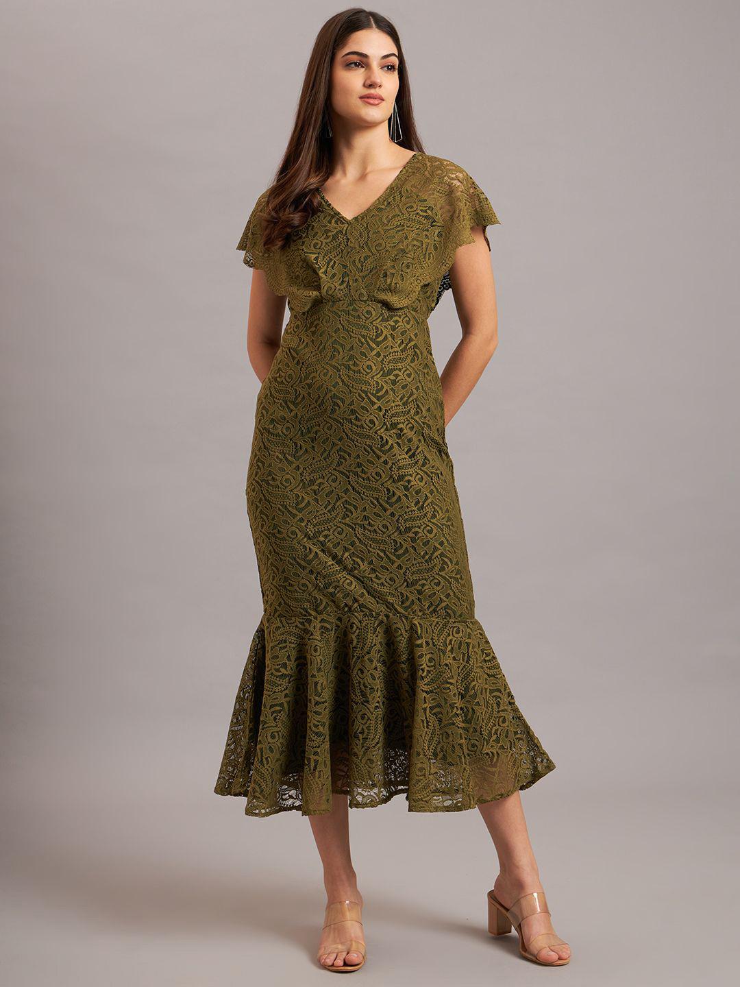 Eavan Women Embroidered Lace Peplum Midi Dress