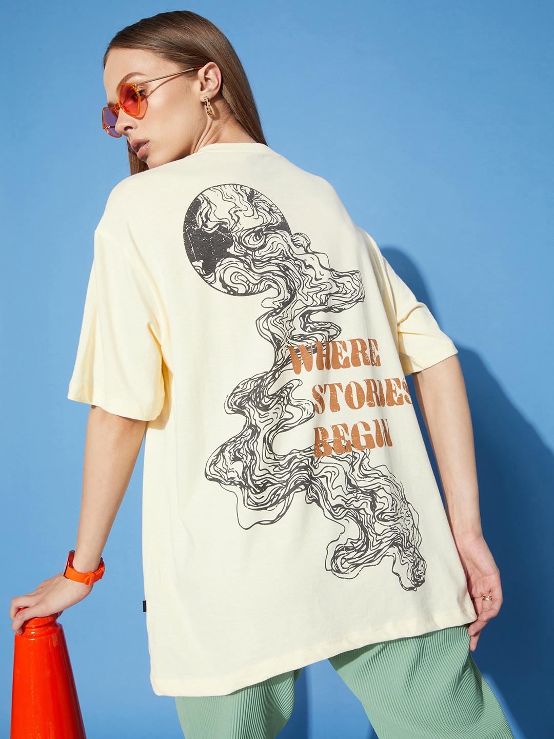 The Roadster Life Co. Printed Round Neck Short Sleeves Cotton Oversized T-shirt