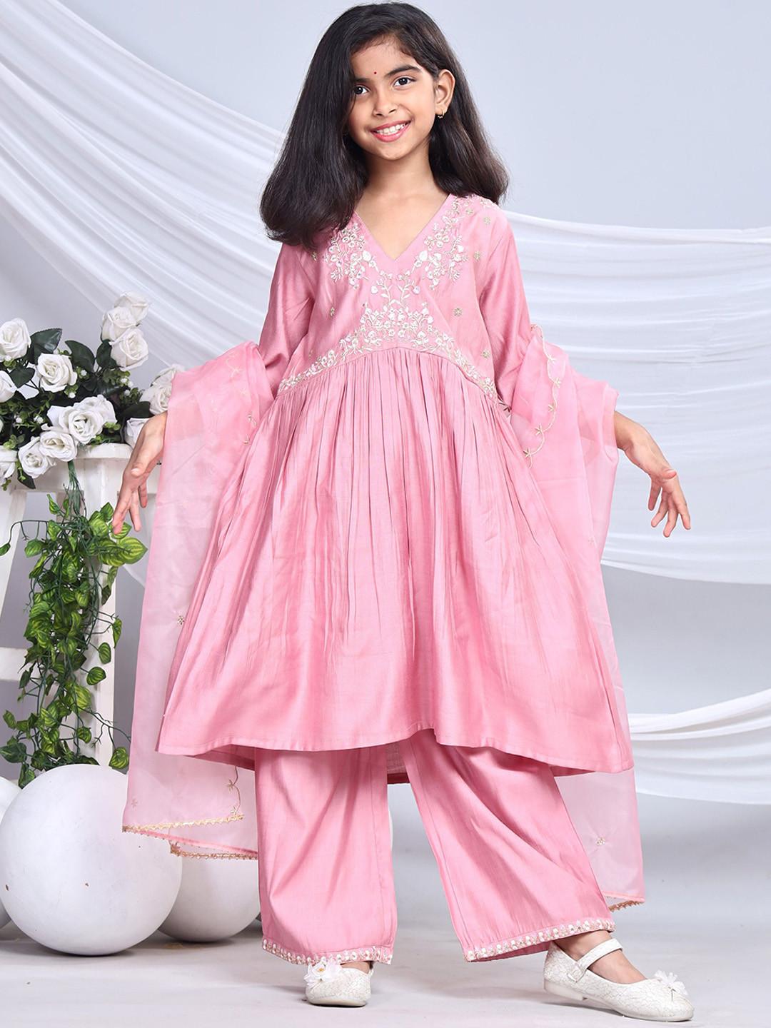 misbis Girls Floral Embroidered Sequinned AKurta with Palazzos & Dupatta