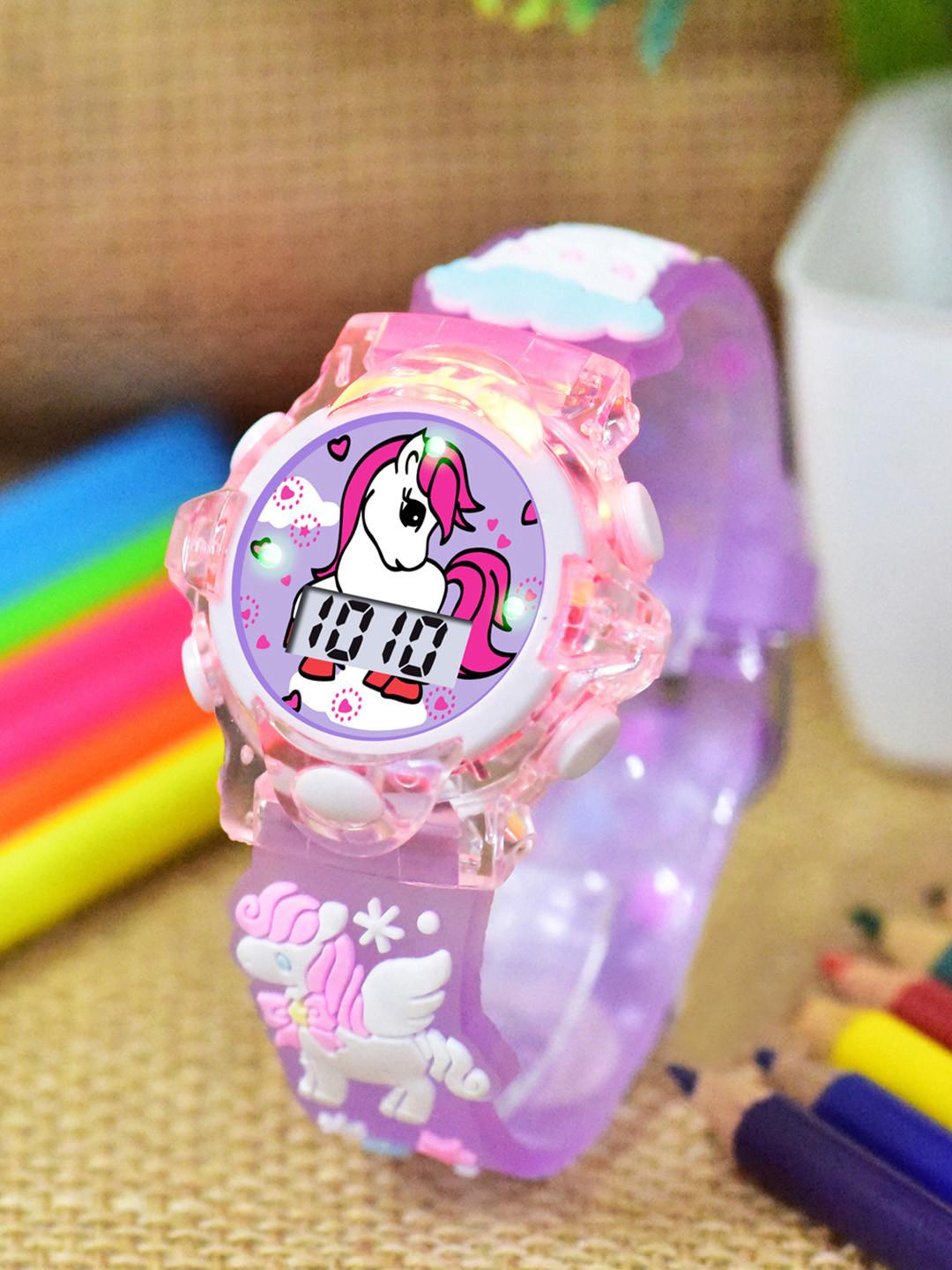 Shocknshop Girls Patterned Dial & Strap Digital Multi Function Watch 331 FlyUnicorn Purple