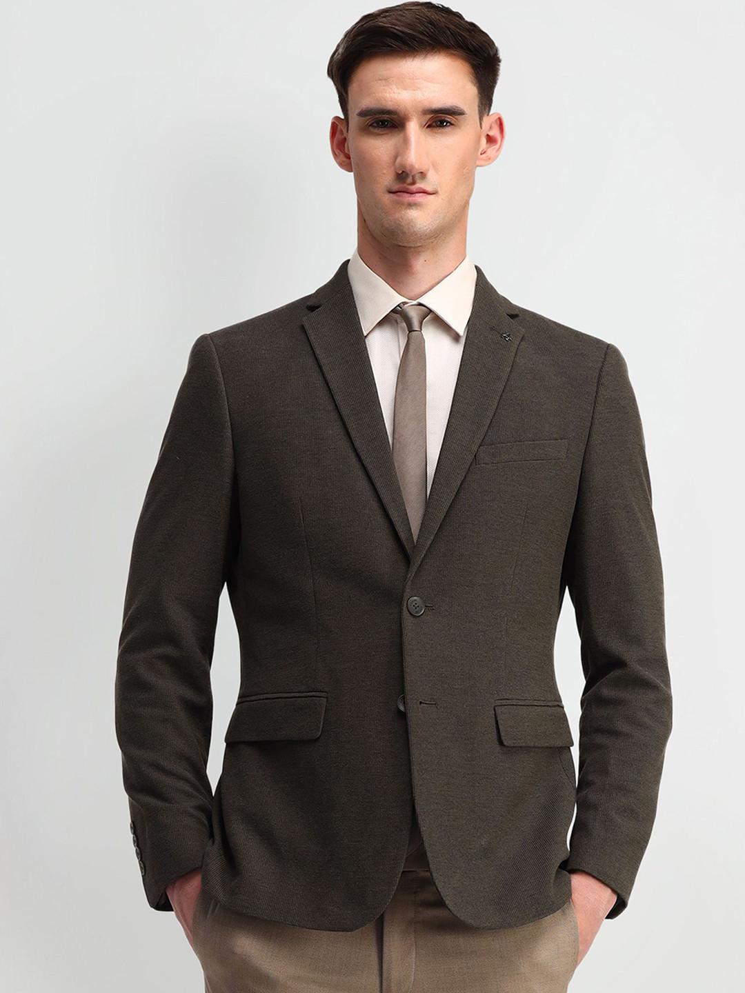 Arrow Slim-Fit Self Design Notched Lapel Single Breasted Blazer
