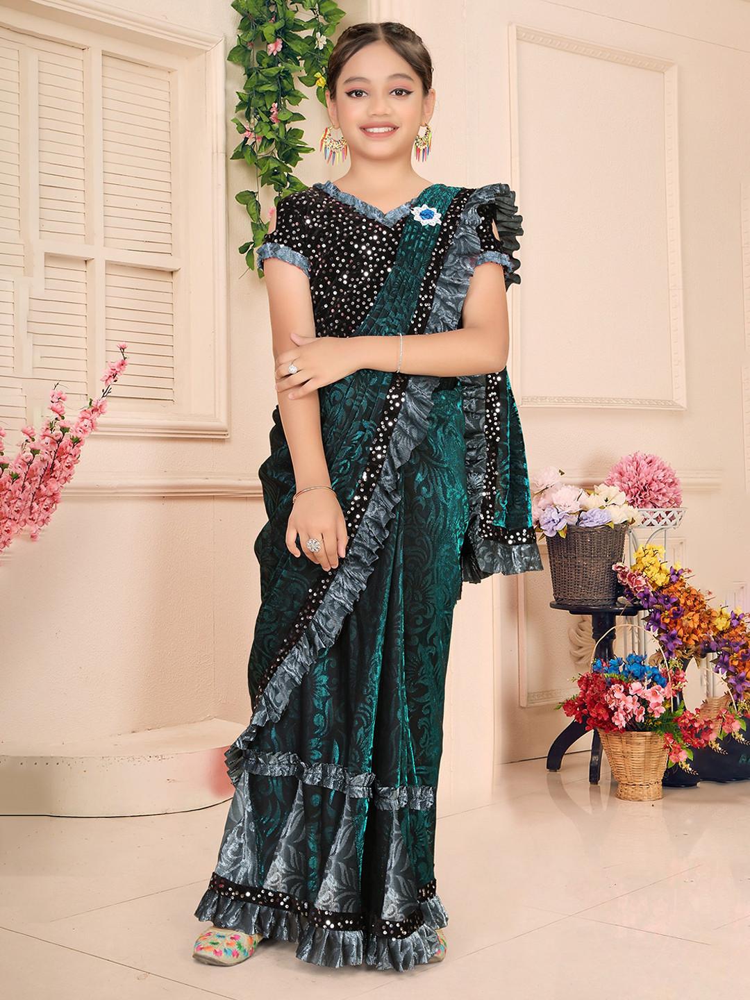 HARPITA Floral Woven Design Sequinned Ready to Wear Saree