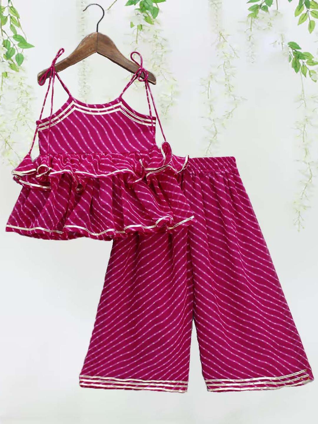 BAESD Girls Printed Shoulder Straps Gotta Patti Anarkali Kurti with Palazzos