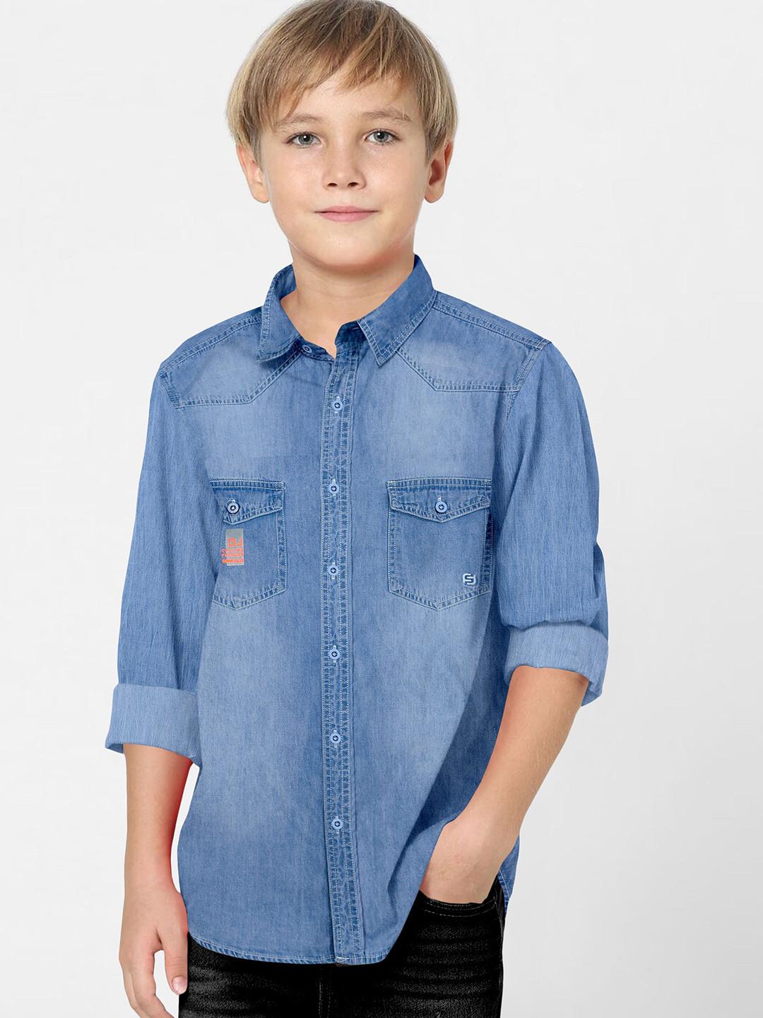 FABFARM Boys Standard Solid Spread Collar Casual Shirt