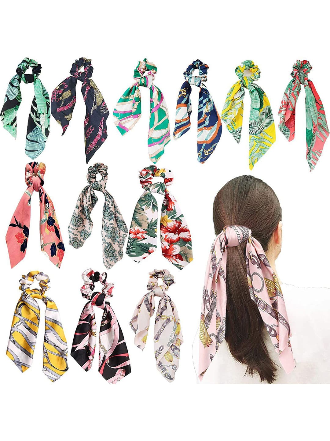 SZN Women Set Of 12 Printed Scrunchies