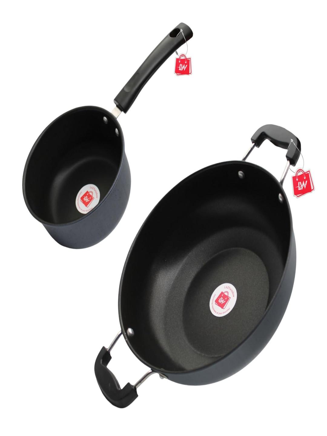 LAZYwindow Black 2 Pieces Stainless Steel Dishwasher And Microwave Safe Cookware Set
