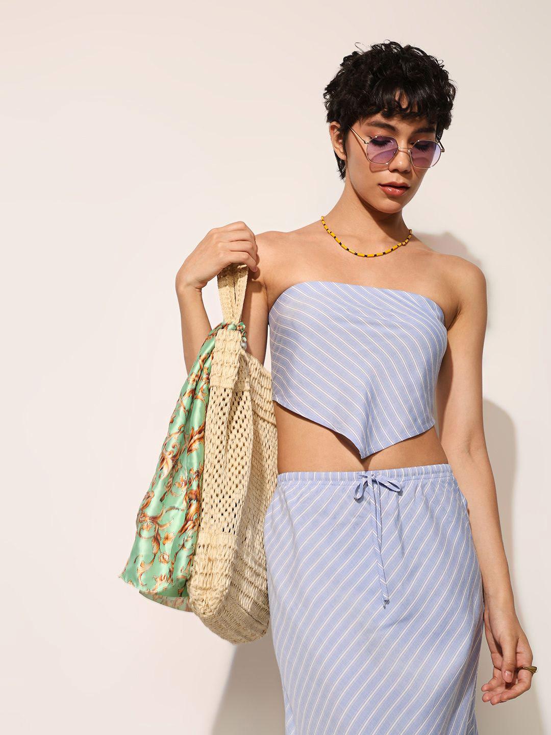 ONLY Women Vertical Striped Strapless Crop Corset Top