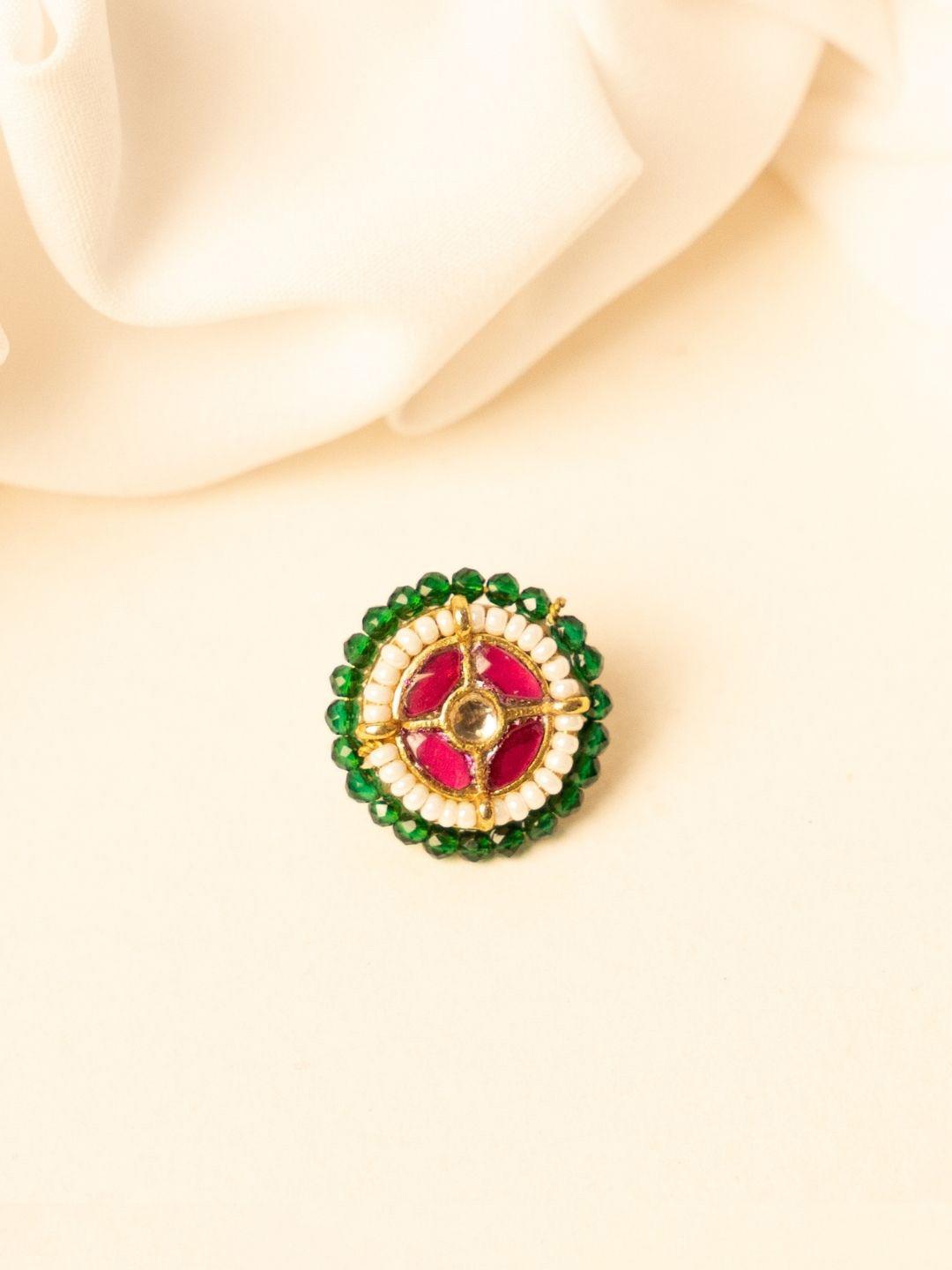 PANASH Gold-Plated Kundan Studded Ring Nosepin