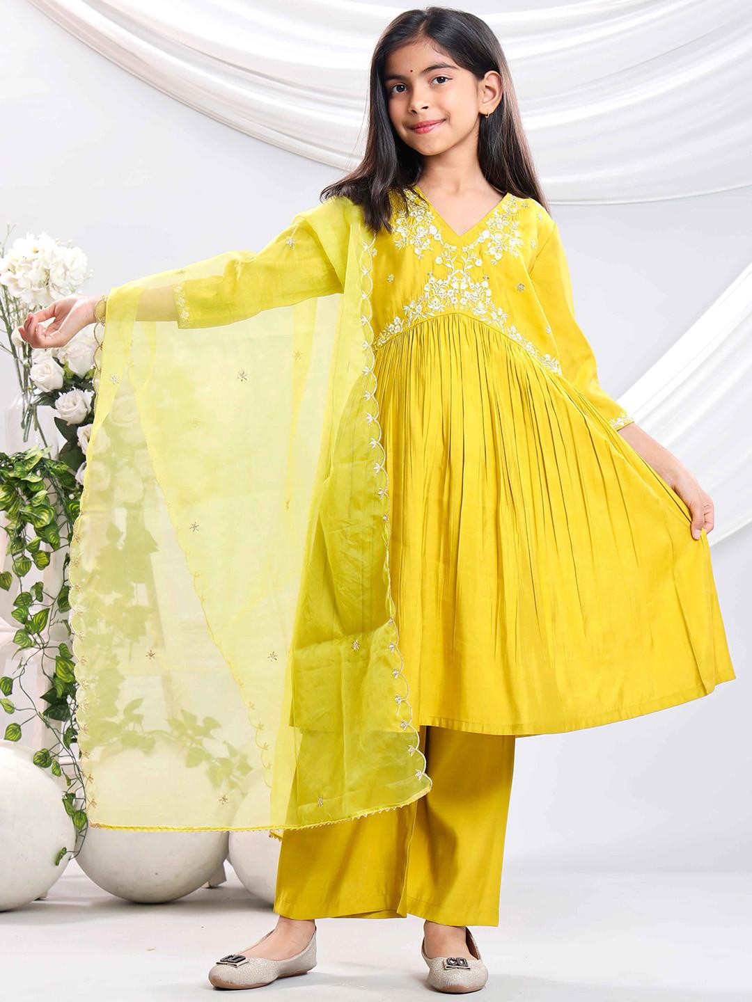 BAESD Girls Floral Embroidered Kurta with Palazzo & Dupatta