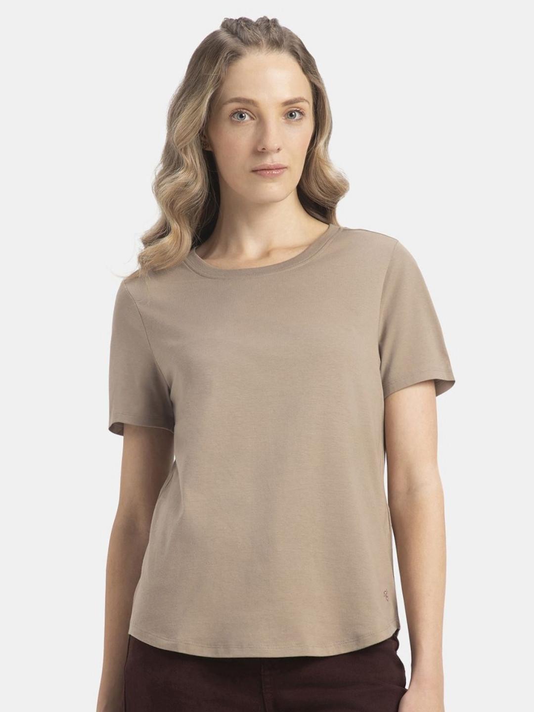 Jockey Super Combed Cotton Rich Relaxed Fit Curved Hem Styled Half Sleeve Tshirt-AW88
