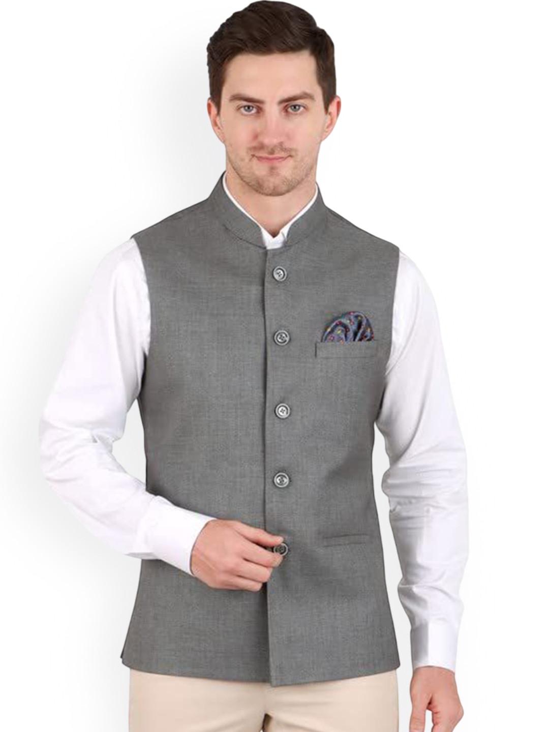 GRACYSHADE Mandarin Collar Jute Nehru Jacket