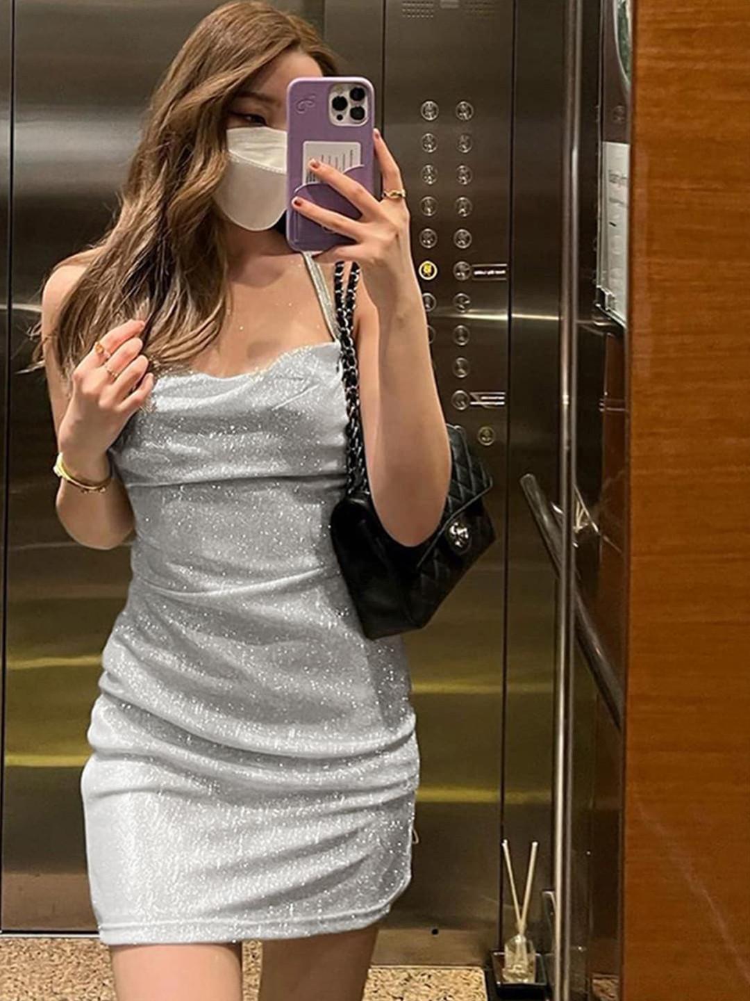 StyleCast Silver Shoulder Straps Sheath Dress