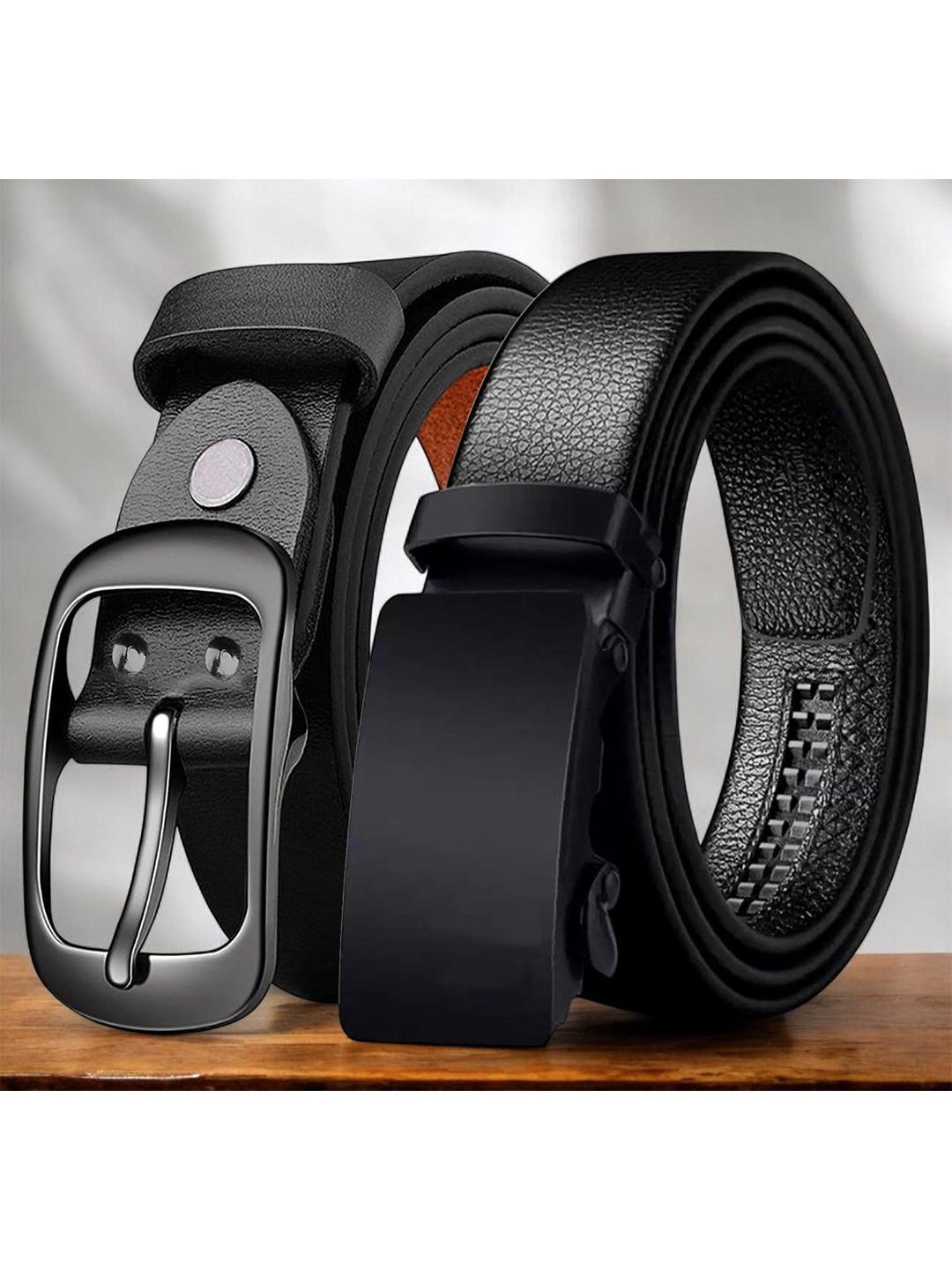 The Roadster Lifestyle Co. Men Pack Of 2 Genuine Leather Formal Belt
