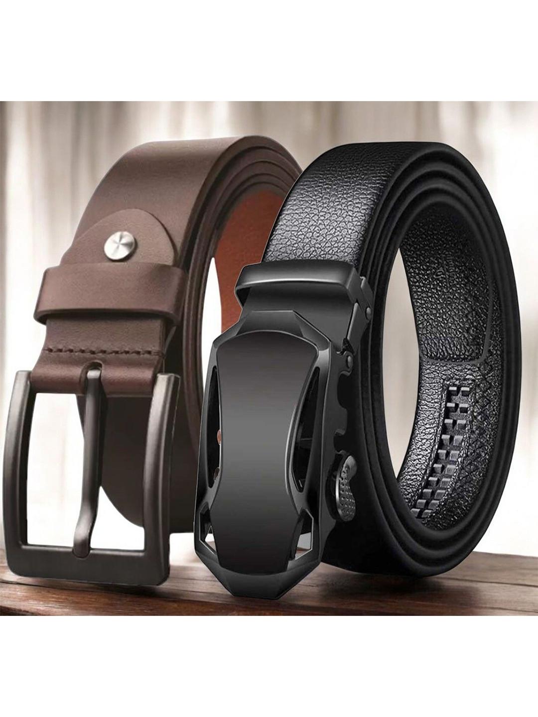 The Roadster Lifestyle Co. Pack Of 2 Geninue Leather Textured Formal Belts