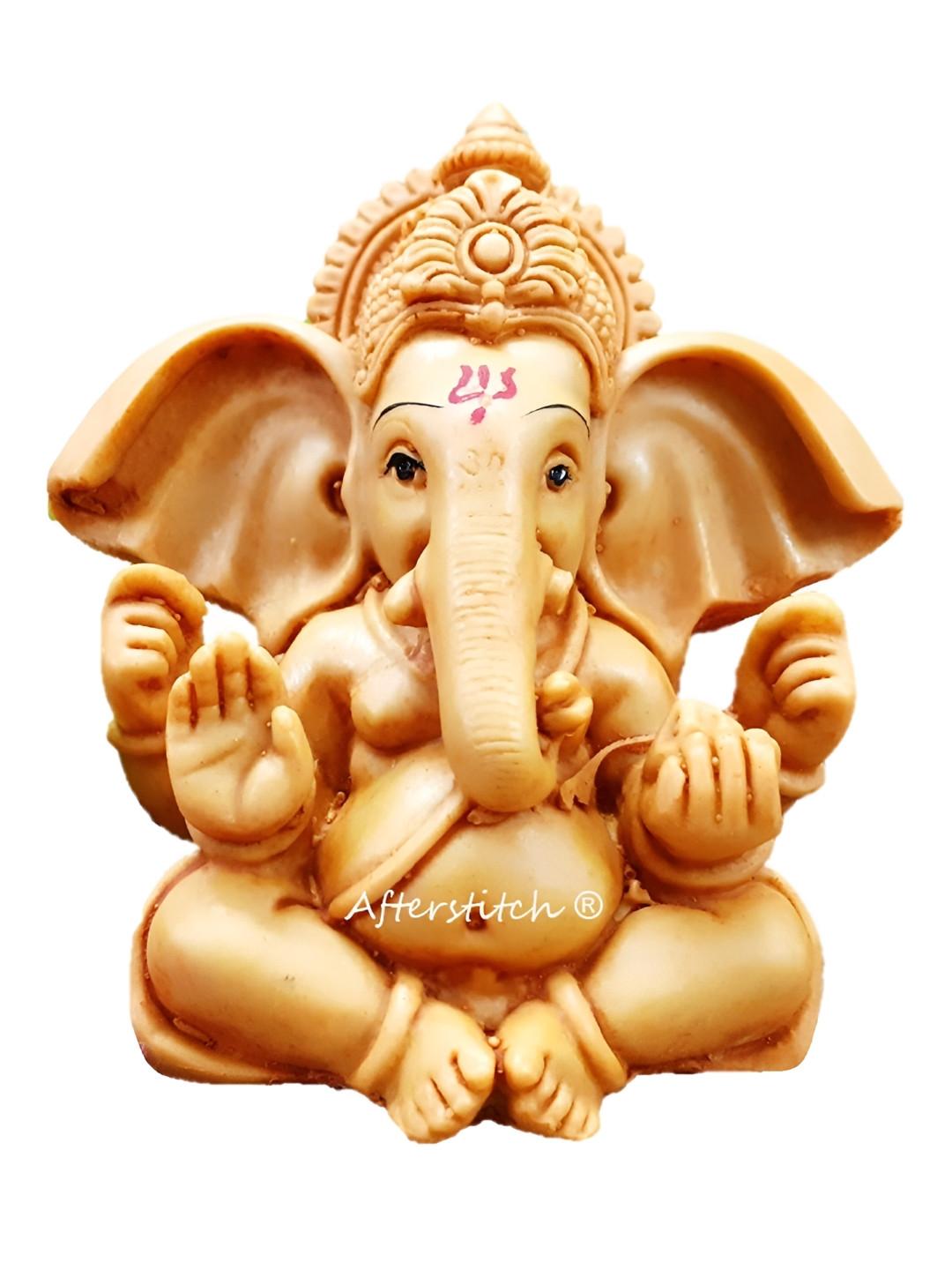 Afterstitch Lord Ganpati Cream Polyresin Glossy Living Room Tiny Showpiece - 3.9 Inches