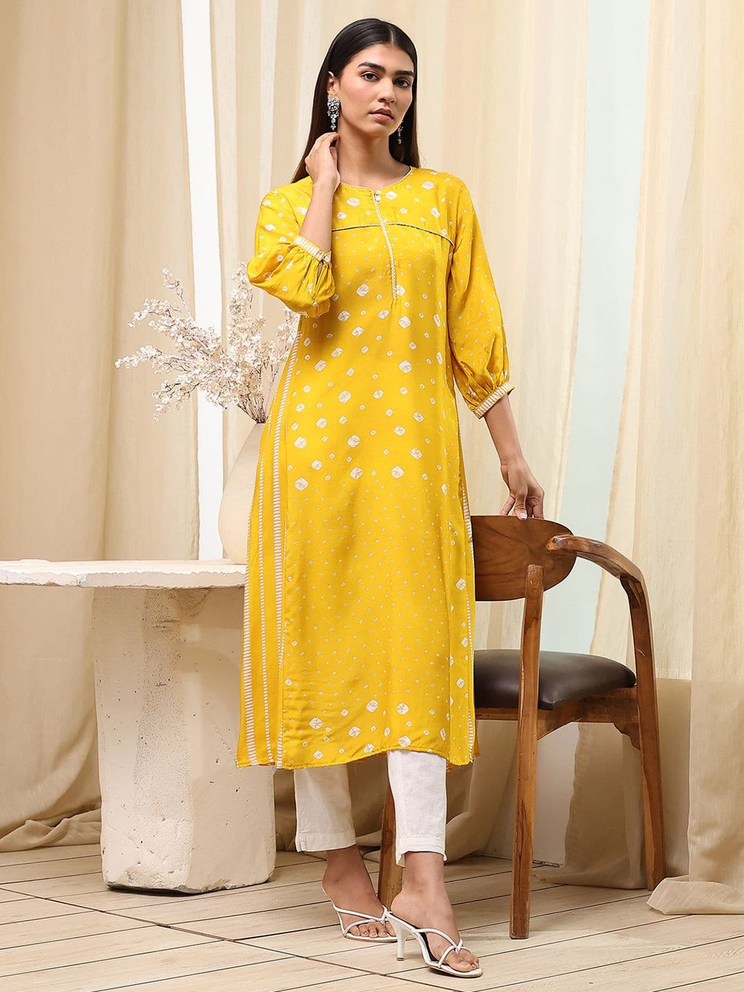 Biba Women Floral Embroidered Straight Calf Length Thread Work Kurta