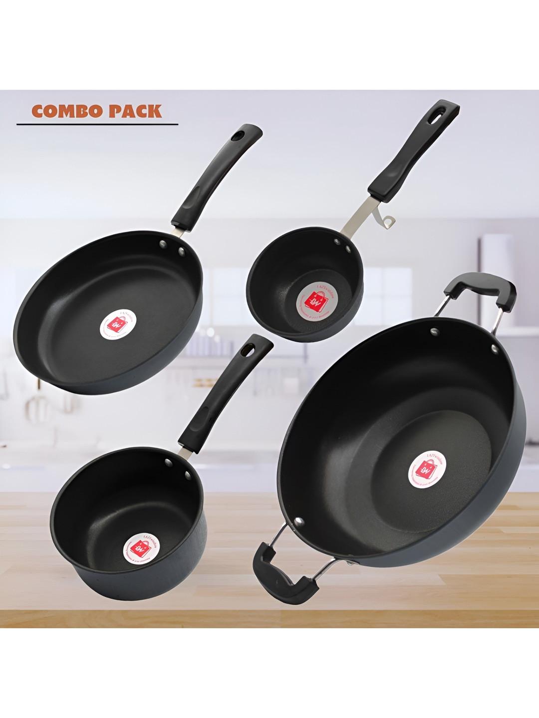LAZYwindow 4 Pieces Black Microwave Safe Iron Cookware