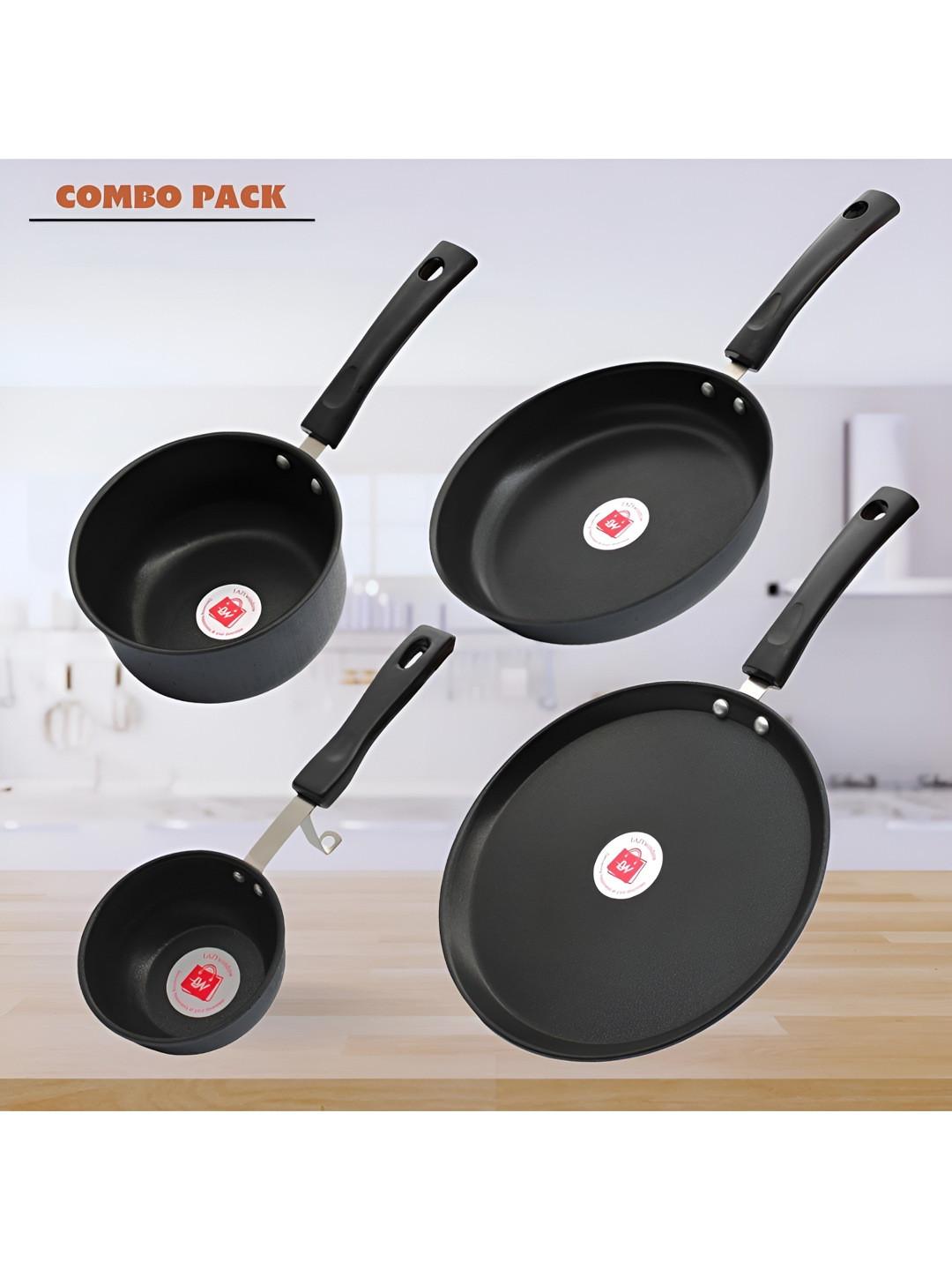 LAZYwindow 4 Pieces Black Microwave Safe Iron Cookware