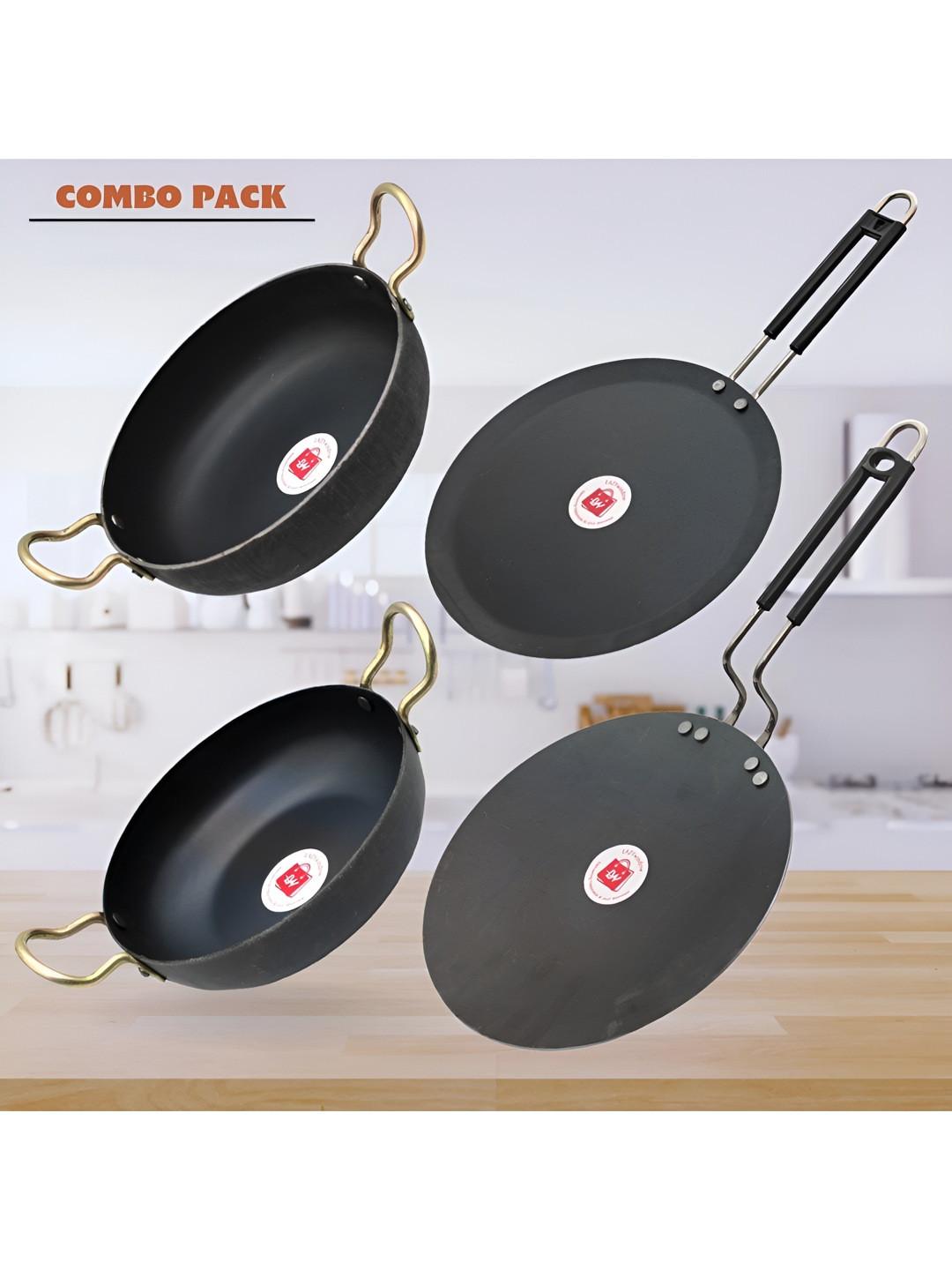 LAZYwindow 4 Pieces Black Microwave Safe Iron Cookware