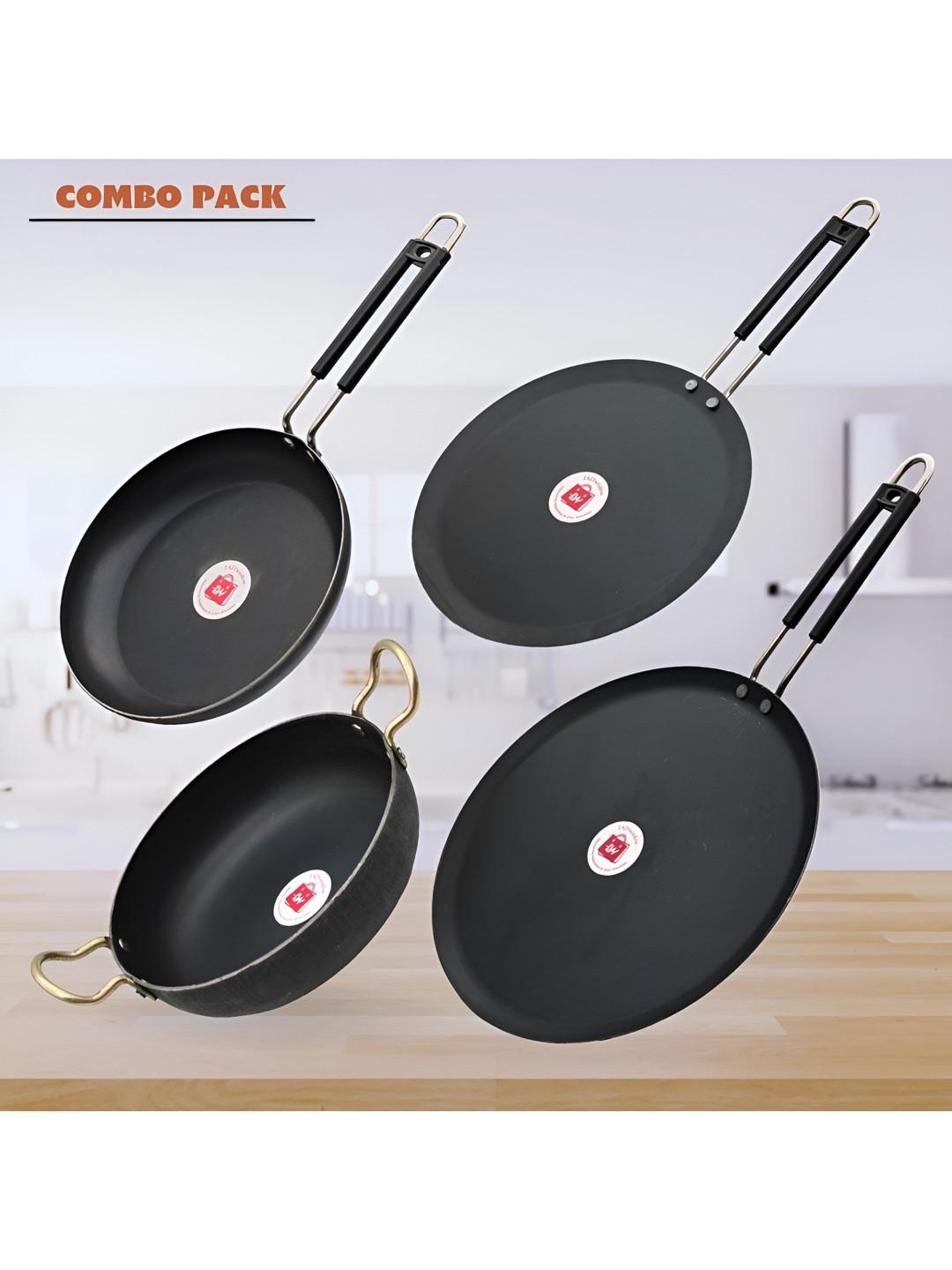 LAZYwindow 4 Pieces Black Microwave Safe Iron Cookware