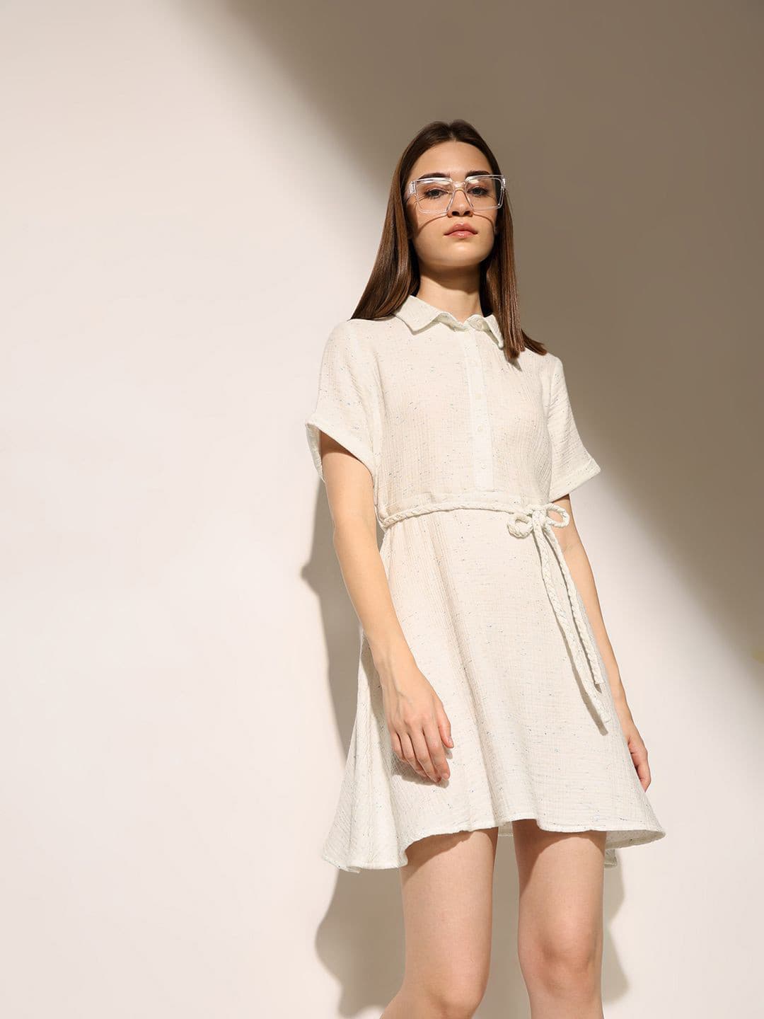 ONLY Women Self Design Fit & Flare Mini Dress